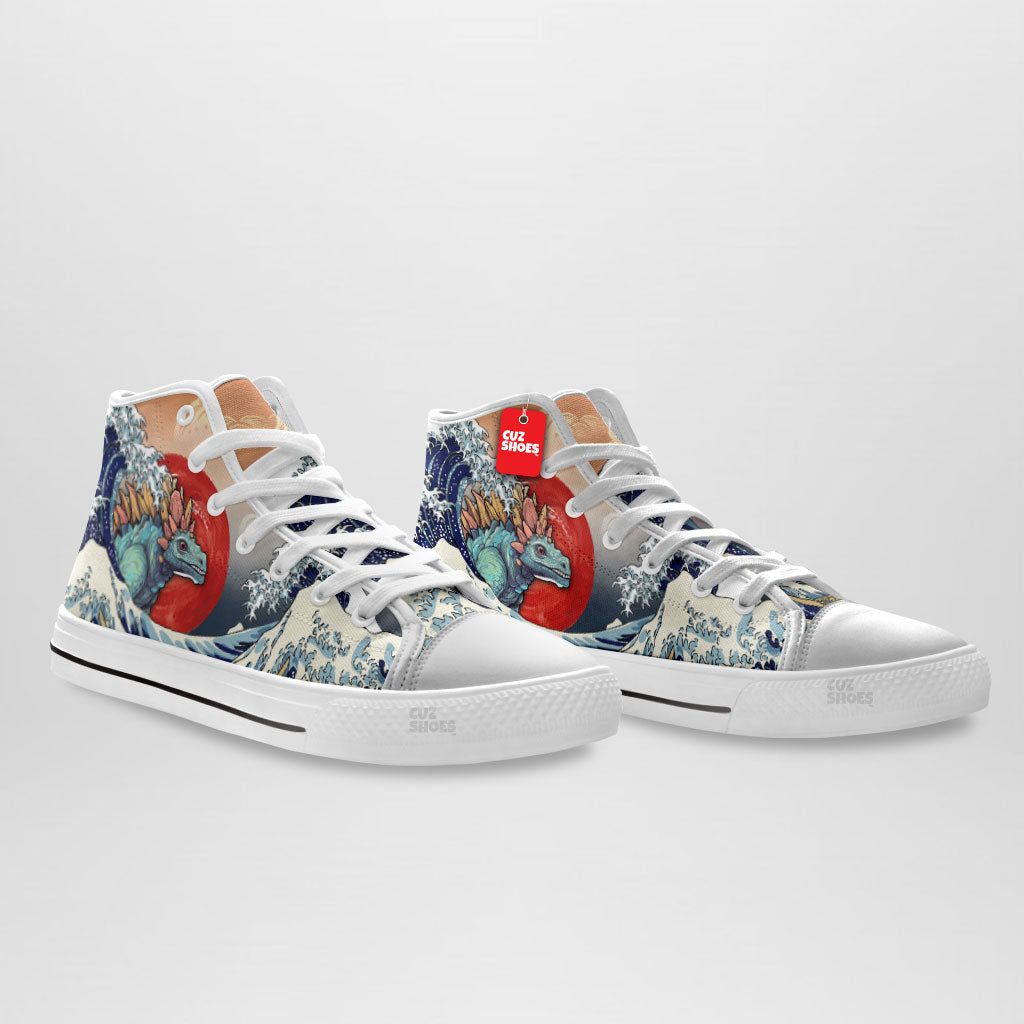 Stegosaurus Kanagawa Wave High Top Sneakers Dinosaur Custom Shoes PT0407-cuztomshoes.com