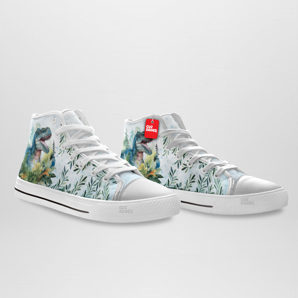 T-rex Watercolor Art High Top Sneakers Dinosaur Custom Shoes PT0307-cuztomshoes.com