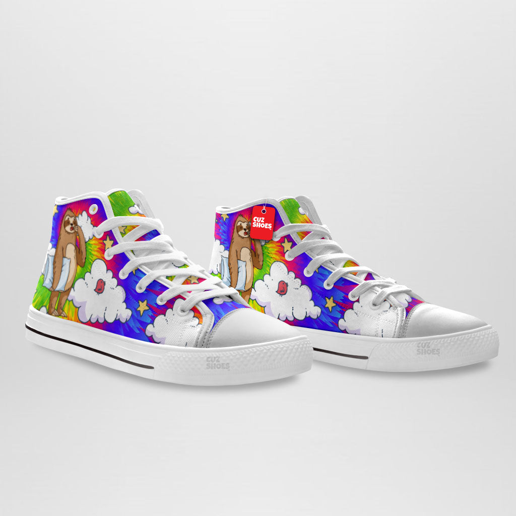 Sloth Sleepy Tie Dye High Top Sneakers Custom Shoes PT2607-cuztomshoes.com