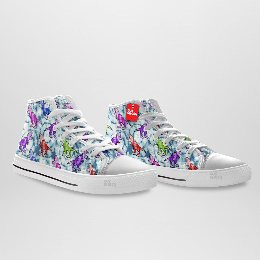 Dinosaur Tie Dye High Top Sneakers Custom Shoes PT0307-cuztomshoes.com