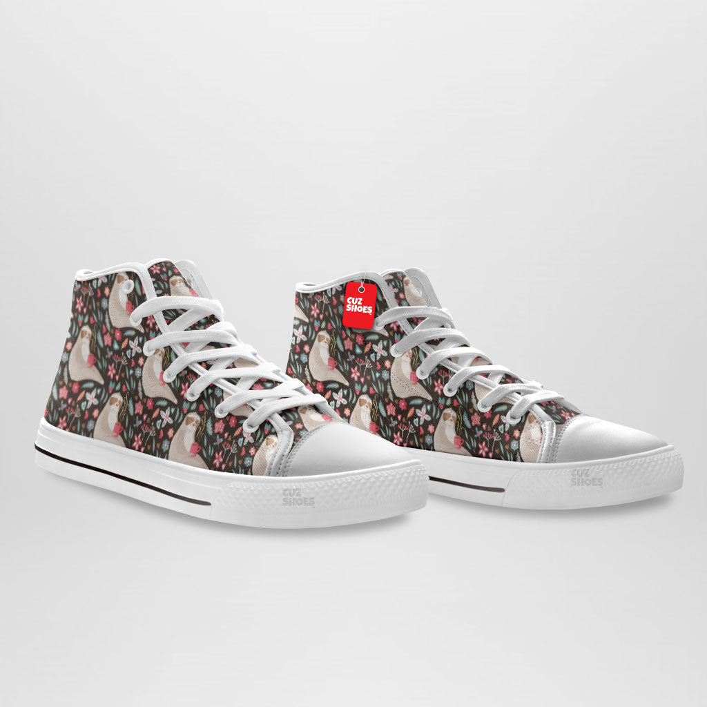 Sloth Floral Pattern High Top Sneakers Custom Shoes PT2607-cuztomshoes.com