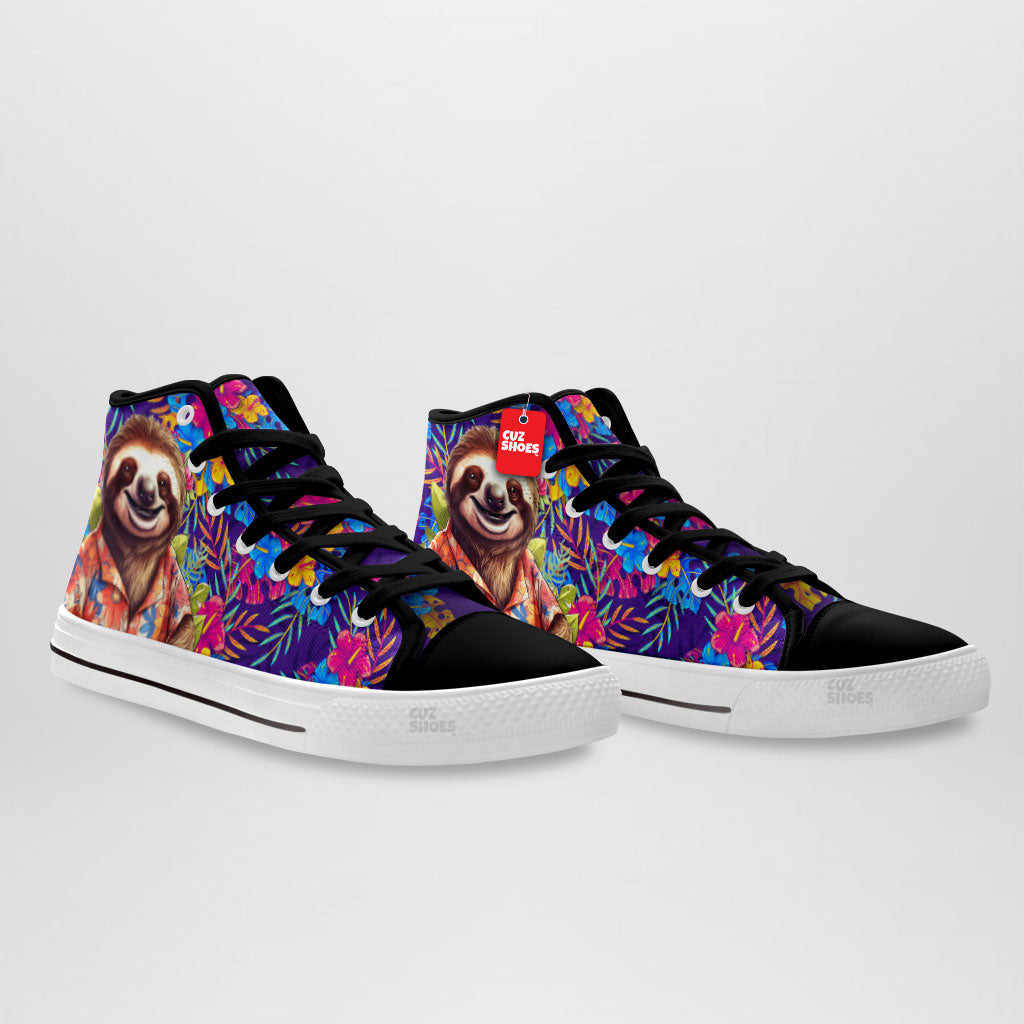 Sloth Hawaii High Top Sneakers Custom Shoes PT2607-cuztomshoes.com