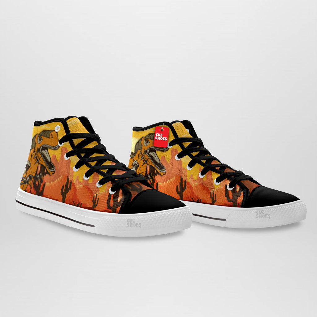 T-rex Robot High Top Sneakers Dinosaur Custom Shoes PT1807-cuztomshoes.com