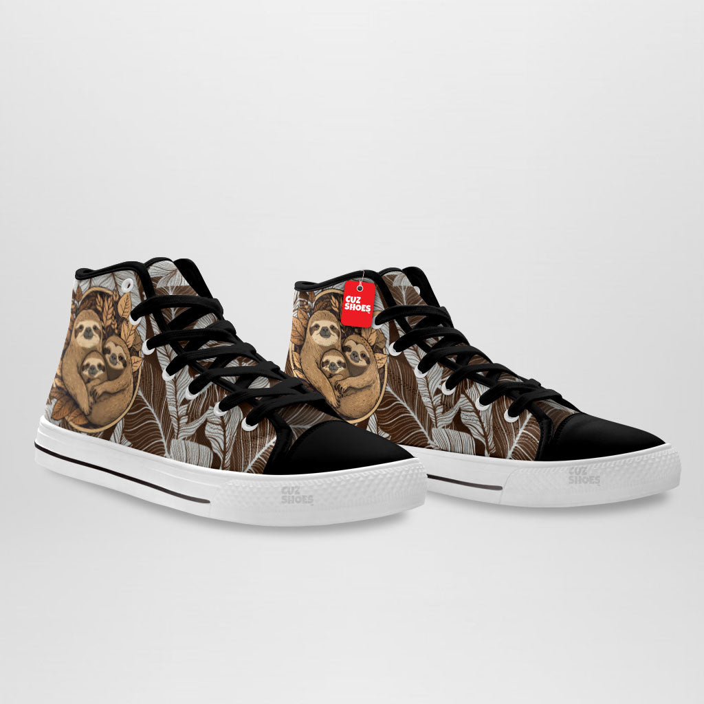 Sloth Family High Top Sneakers Custom Shoes PT2607-cuztomshoes.com