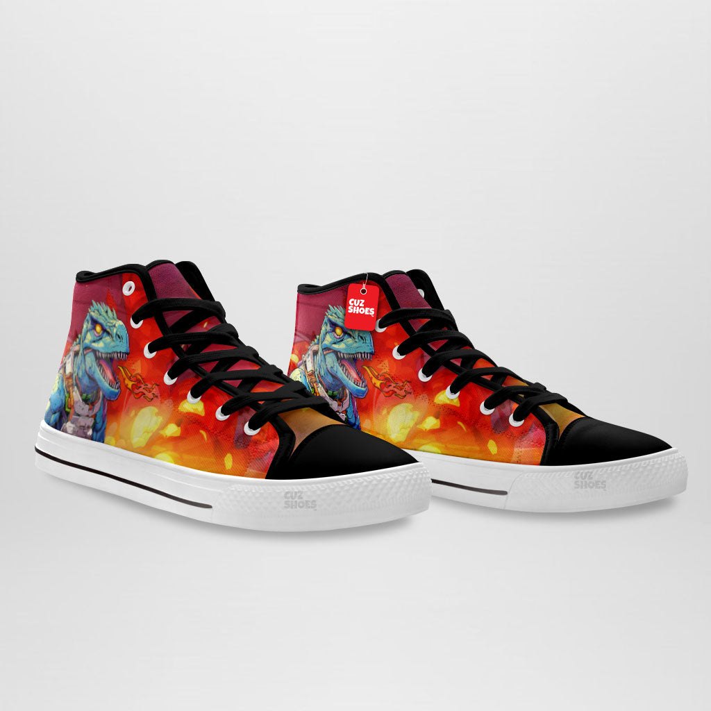 Robot T-rex High Top Sneakers Dinosaur Custom Shoes PT0507-cuztomshoes.com