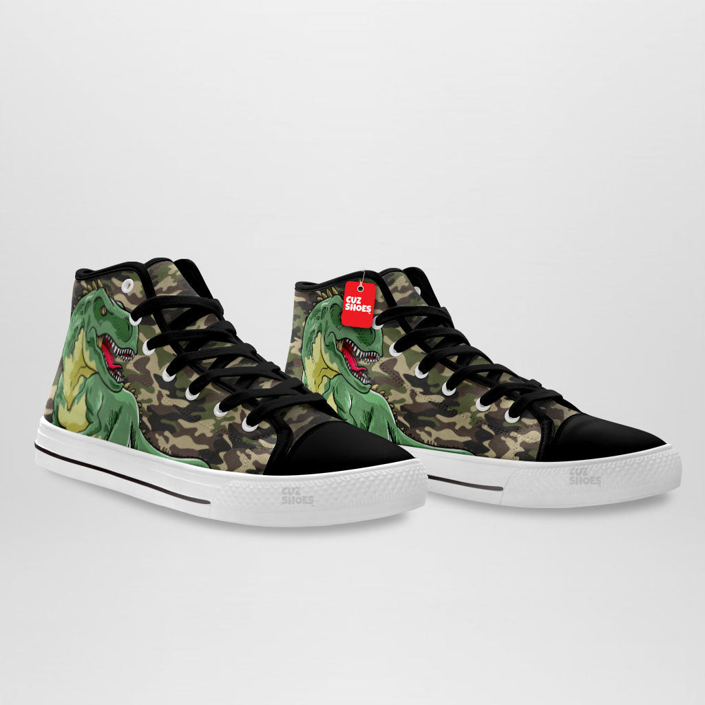 T-rex Dinosaur Camo High Top Sneakers Custom Shoes PT3006-cuztomshoes.com