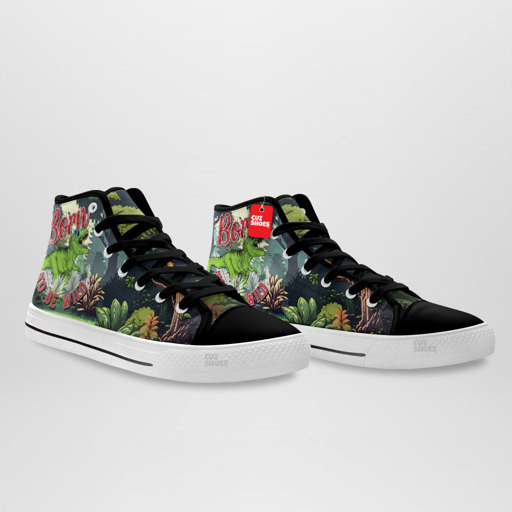 T-rex Born To Be Wild High Top Sneakers Dinosaur Custom Shoes PT1807-cuztomshoes.com