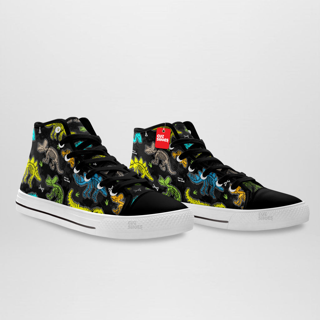 Dinosaur Skeleton Fossil Pattern High Top Sneakers Custom Shoes PT0307-cuztomshoes.com