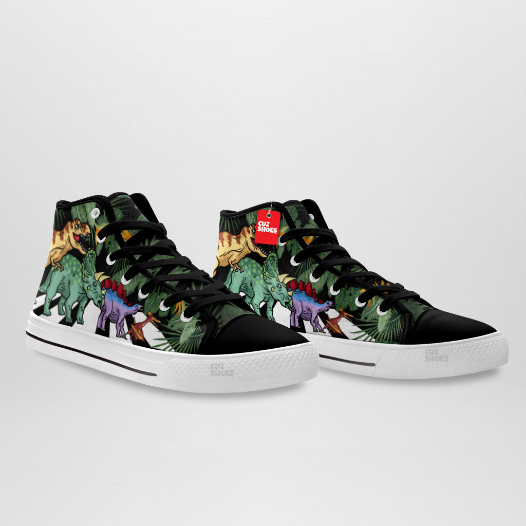 Dinosaur Abbey Road High Top Sneakers Custom Shoes PT0307-cuztomshoes.com