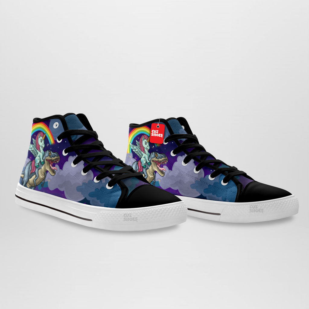 Unicorn Riding T-rex High Top Sneakers Dinosaur Custom Shoes PT1807-cuztomshoes.com