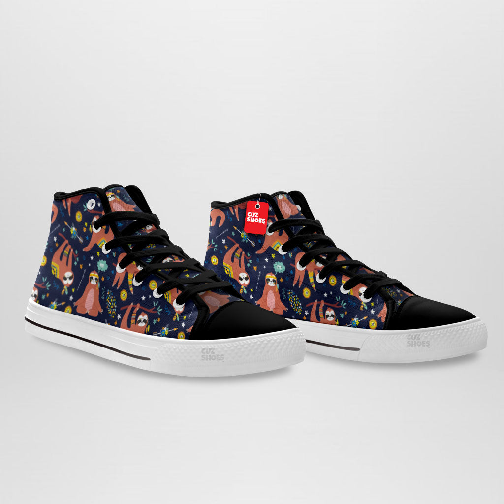 Sloth Boho Pattern High Top Sneakers Custom Shoes PT2607-cuztomshoes.com