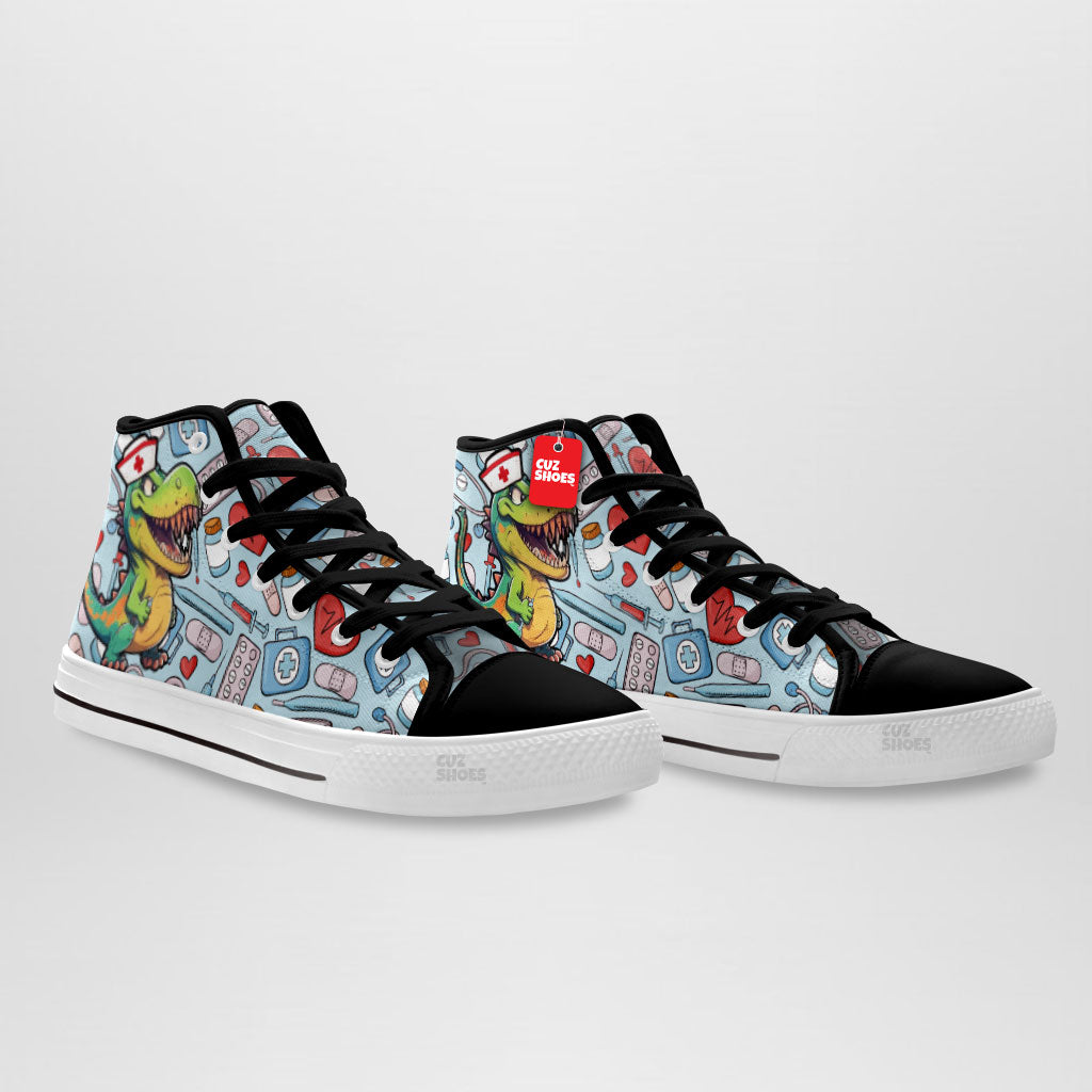 Nurse Saurus High Top Sneakers Dinosaur Custom Shoes PT0507-cuztomshoes.com