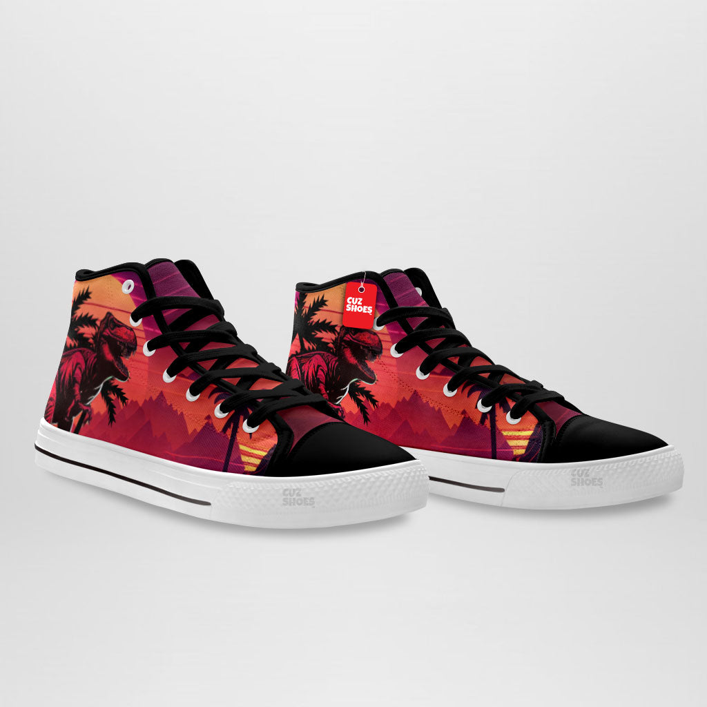 T-rex Retro Sunset High Top Sneakers Dinosaur Custom Shoes PT1907-cuztomshoes.com