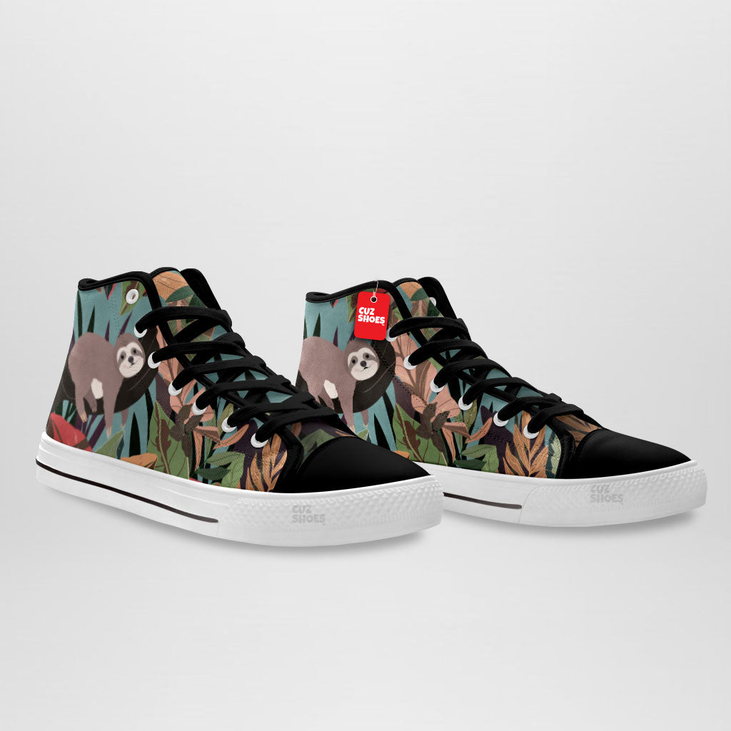 Sloth Jungle High Top Sneakers Custom Shoes PT2607-cuztomshoes.com