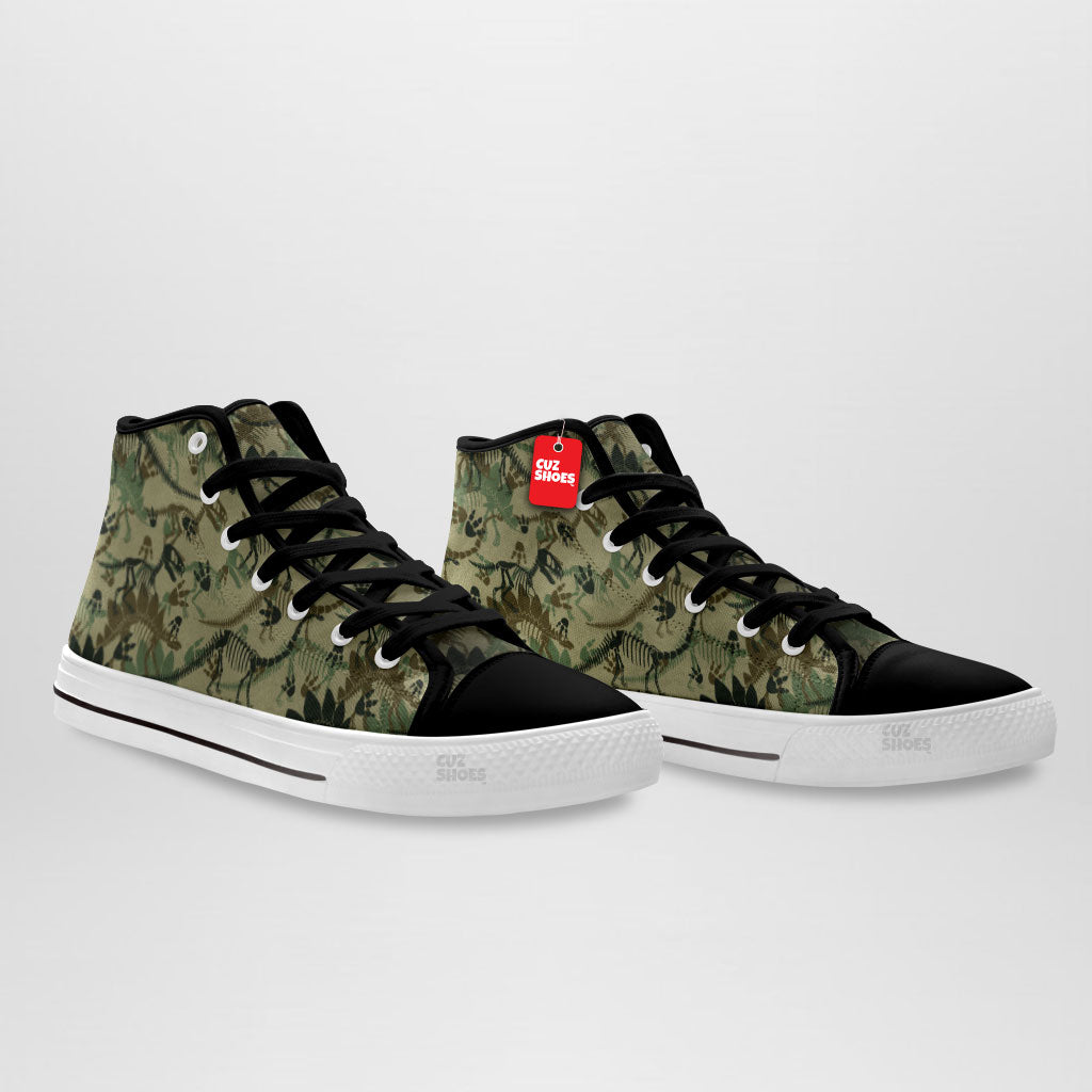 Dinosaur Fossils Camouflage Pattern High Top Sneakers Custom Shoes PT1907-cuztomshoes.com