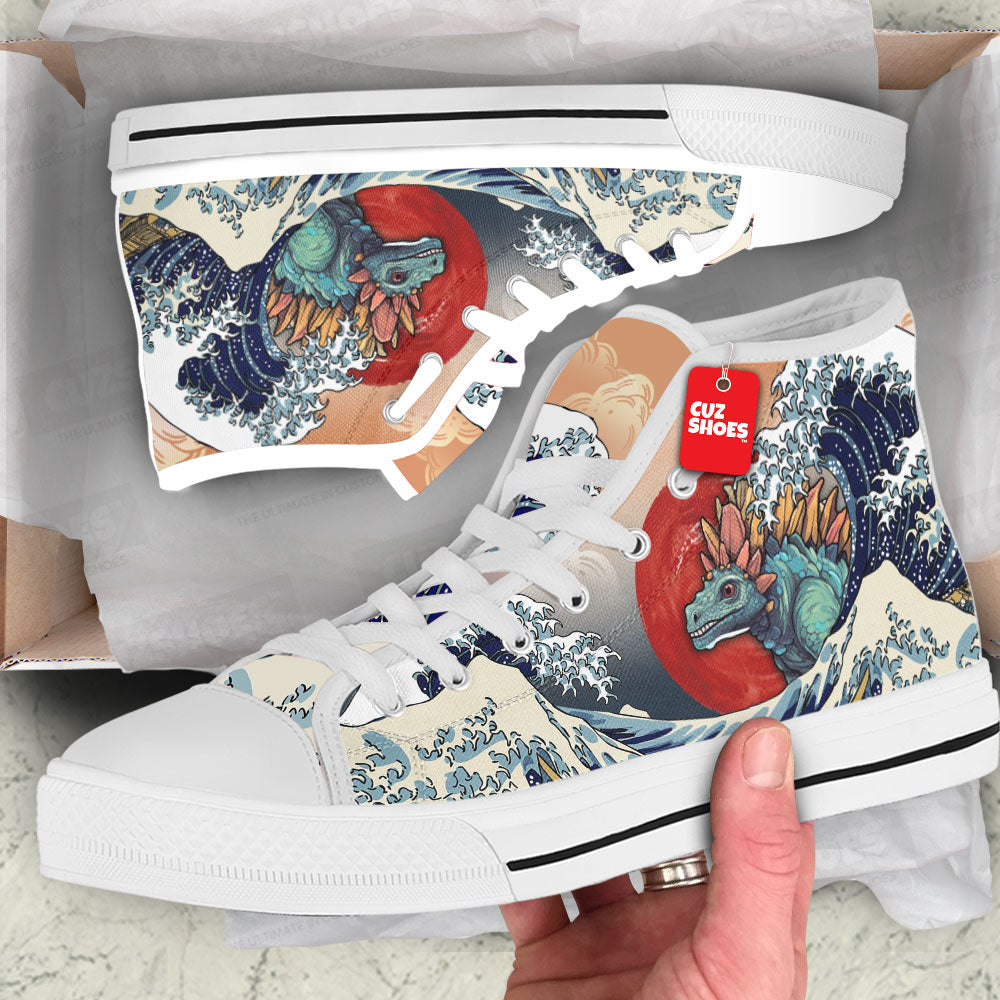 Stegosaurus Kanagawa Wave High Top Sneakers Dinosaur Custom Shoes PT0407-cuztomshoes.com