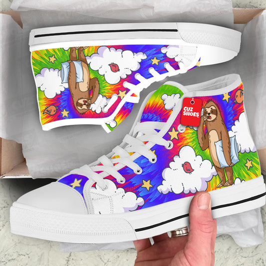 Sloth Sleepy Tie Dye High Top Sneakers Custom Shoes PT2607-cuztomshoes.com