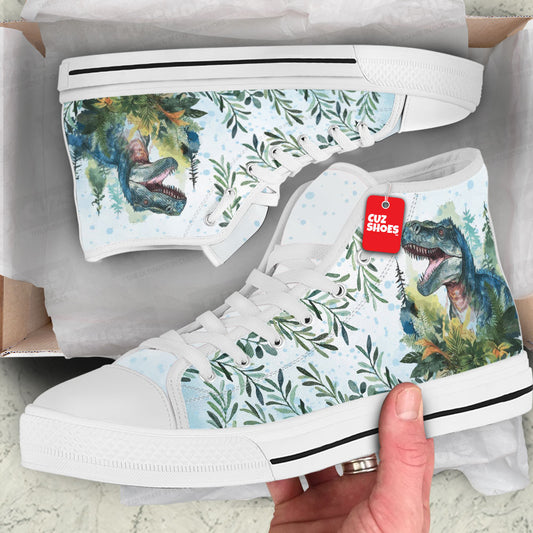 T-rex Watercolor Art High Top Sneakers Dinosaur Custom Shoes PT0307-cuztomshoes.com