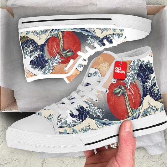 Brachiosaurus Kanagawa Wave High Top Sneakers Dinosaur Custom Shoes PT0407-cuztomshoes.com