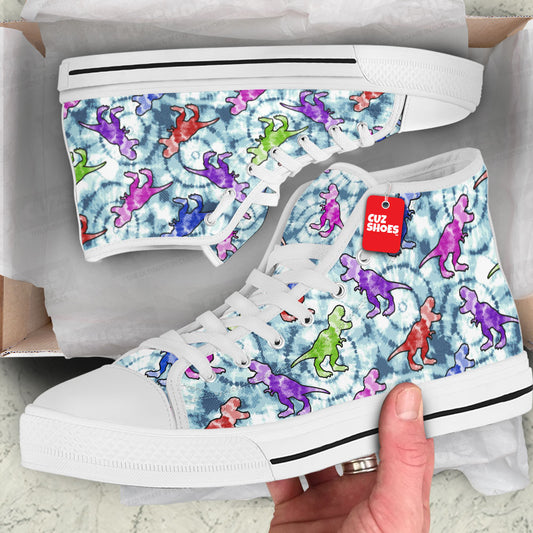 Dinosaur Tie Dye High Top Sneakers Custom Shoes PT0307-cuztomshoes.com