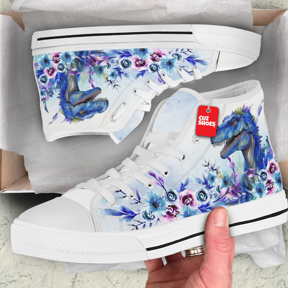 T-rex Watercolor Floral High Top Sneakers Dinosaur Custom Shoes PT0407-cuztomshoes.com