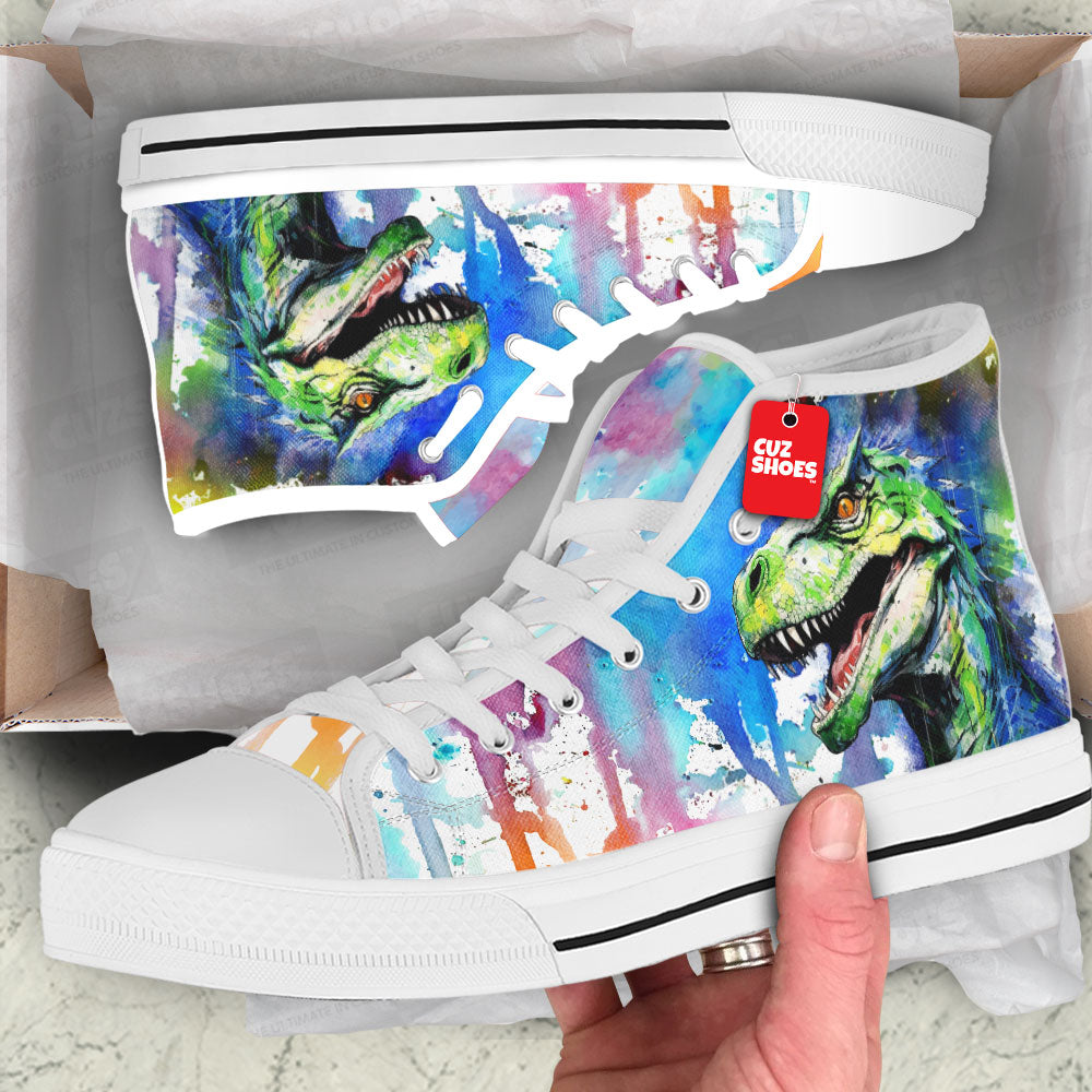 T-rex Watercolor High Top Sneakers Dinosaur Custom Shoes PT0507-cuztomshoes.com