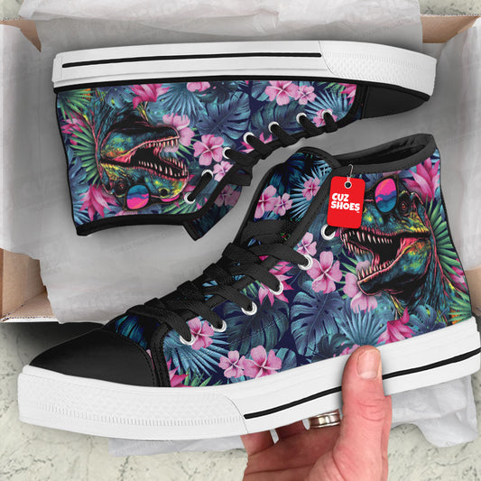 Dinosaur High Top Sneakers Hawaii Custom Shoes PT1007-cuztomshoes.com