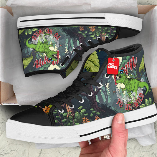 T-rex Born To Be Wild High Top Sneakers Dinosaur Custom Shoes PT1807-cuztomshoes.com