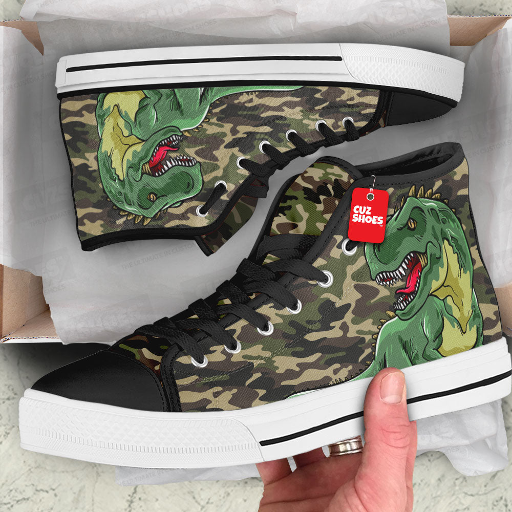 T-rex Dinosaur Camo High Top Sneakers Custom Shoes PT3006-Cuztomshoes