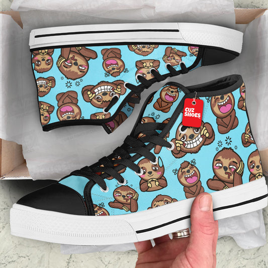 Sloth Funny Pattern High Top Sneakers Custom Shoes PT2607-cuztomshoes.com