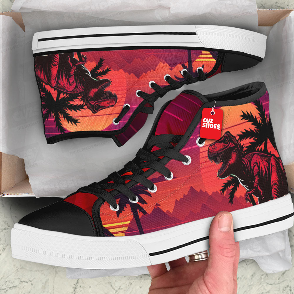 T-rex Retro Sunset High Top Sneakers Dinosaur Custom Shoes PT1907-cuztomshoes.com