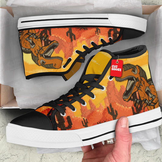 T-rex Robot High Top Sneakers Dinosaur Custom Shoes PT1807-cuztomshoes.com