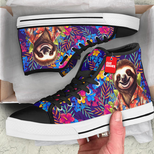 Sloth Hawaii High Top Sneakers Custom Shoes PT2607-cuztomshoes.com