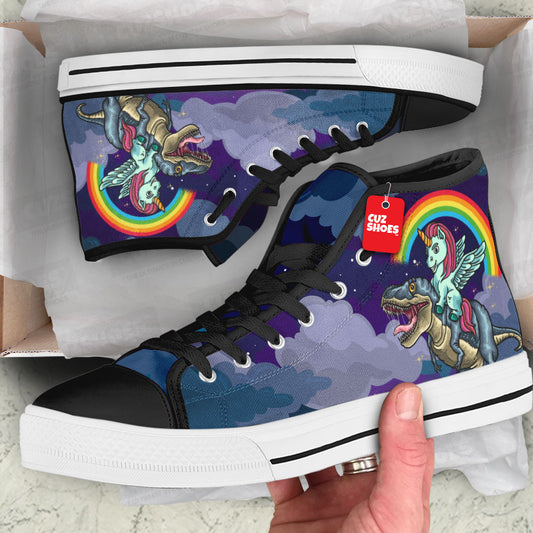 Unicorn Riding T-rex High Top Sneakers Dinosaur Custom Shoes PT1807-cuztomshoes.com