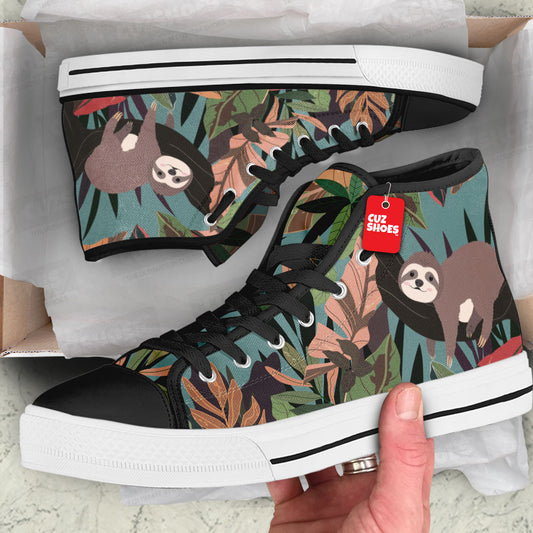 Sloth Jungle High Top Sneakers Custom Shoes PT2607-cuztomshoes.com