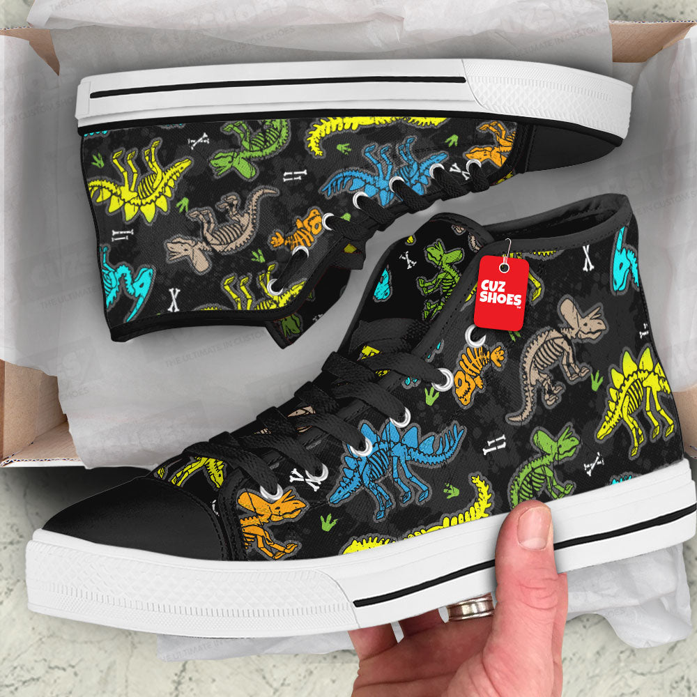 Dinosaur Skeleton Fossil Pattern High Top Sneakers Custom Shoes PT0307-Cuztomshoes