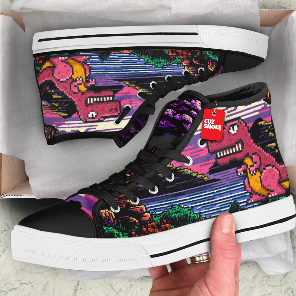 T-rex Dinosaur 8 Bit High Top Sneakers Custom Shoes PT3006-cuztomshoes.com