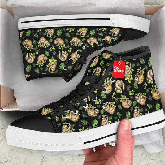 Sloth Jungle Pattern High Top Sneakers Custom Shoes PT2607-cuztomshoes.com