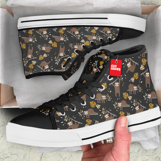 Sloth Pattern High Top Sneakers Custom Shoes PT2607-cuztomshoes.com