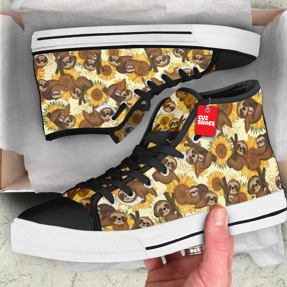 Sloth Sunflower Pattern High Top Sneakers Custom Shoes PT2607-cuztomshoes.com