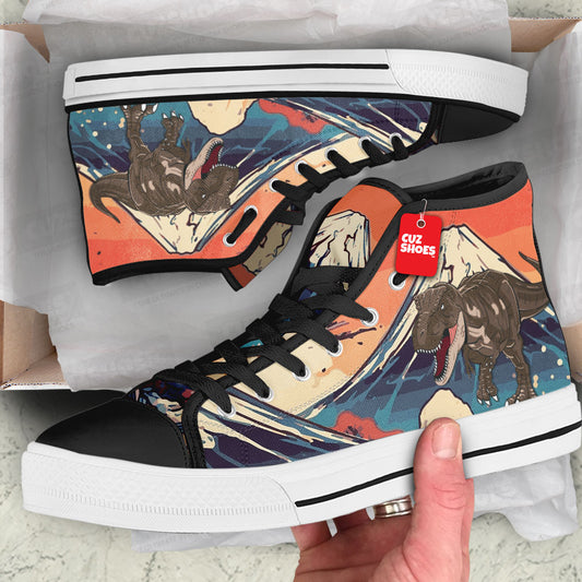 T-rex Japanese High Top Sneakers Dinosaur Custom Shoes PT1807-cuztomshoes.com