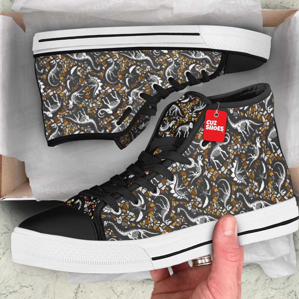 Dinosaur Skeleton Fossils Pattern High Top Sneakers Custom Shoes PT1907-cuztomshoes.com