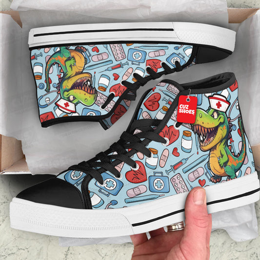 Nurse Saurus High Top Sneakers Dinosaur Custom Shoes PT0507-cuztomshoes.com