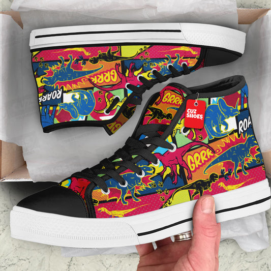 Dinosaur Comic Style High Top Sneakers Custom Shoes PT0407-cuztomshoes.com