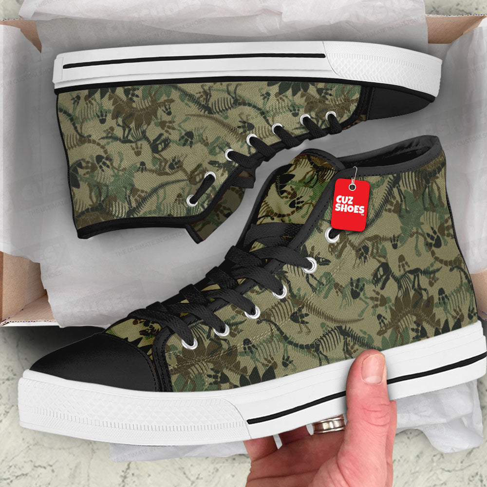 Dinosaur Fossils Camouflage Pattern High Top Sneakers Custom Shoes PT1907-cuztomshoes.com