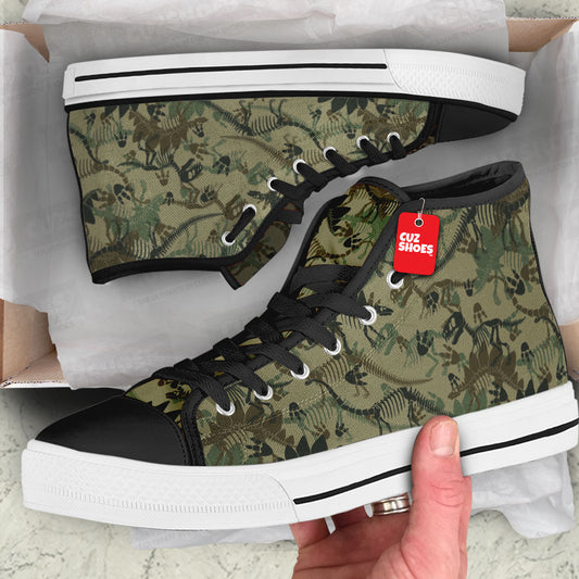 Dinosaur Fossils Camouflage Pattern High Top Sneakers Custom Shoes PT1907-cuztomshoes.com