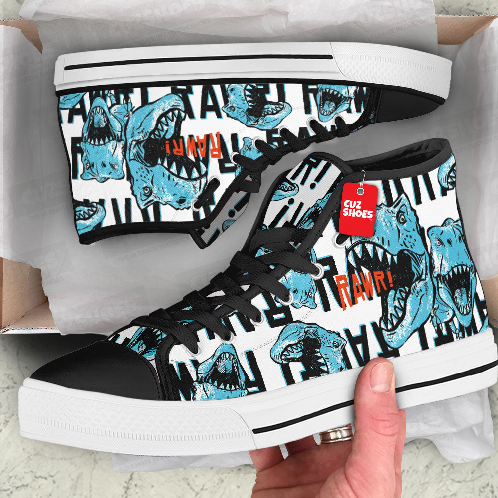 T-rex Dinosaur Rawr High Top Sneakers Custom Shoes PT3006-cuztomshoes.com