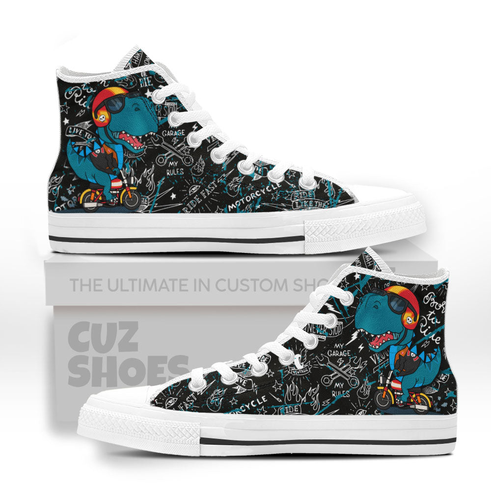 T-rex Biker Cute High Top Sneakers Dinosaur Custom Shoes PT1807-cuztomshoes.com