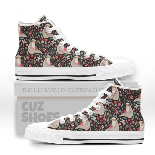 Sloth Floral Pattern High Top Sneakers Custom Shoes PT2607-cuztomshoes.com