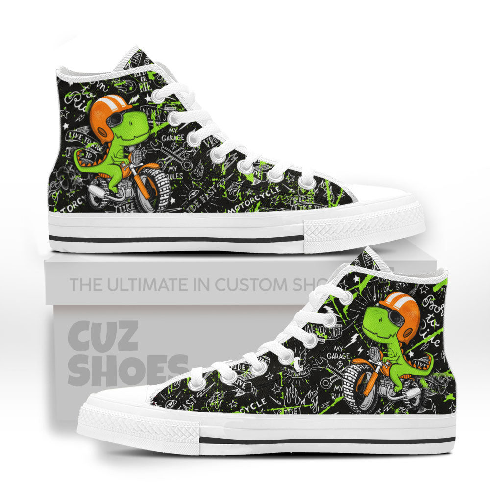 T-rex Biker Cute High Top Sneakers Dinosaur Custom Shoes PT1807-cuztomshoes.com